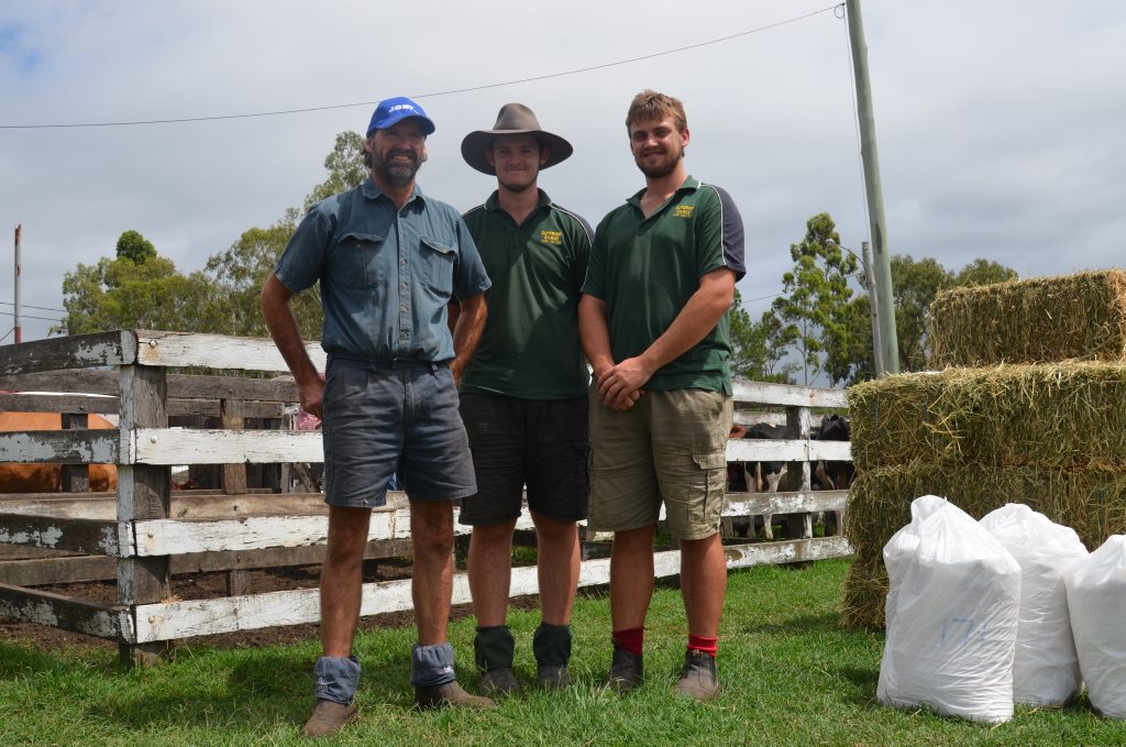 Neil, Paul and Carl Christensen of Goomburra business, Superior Silage, visiting the pig and calf sale. 